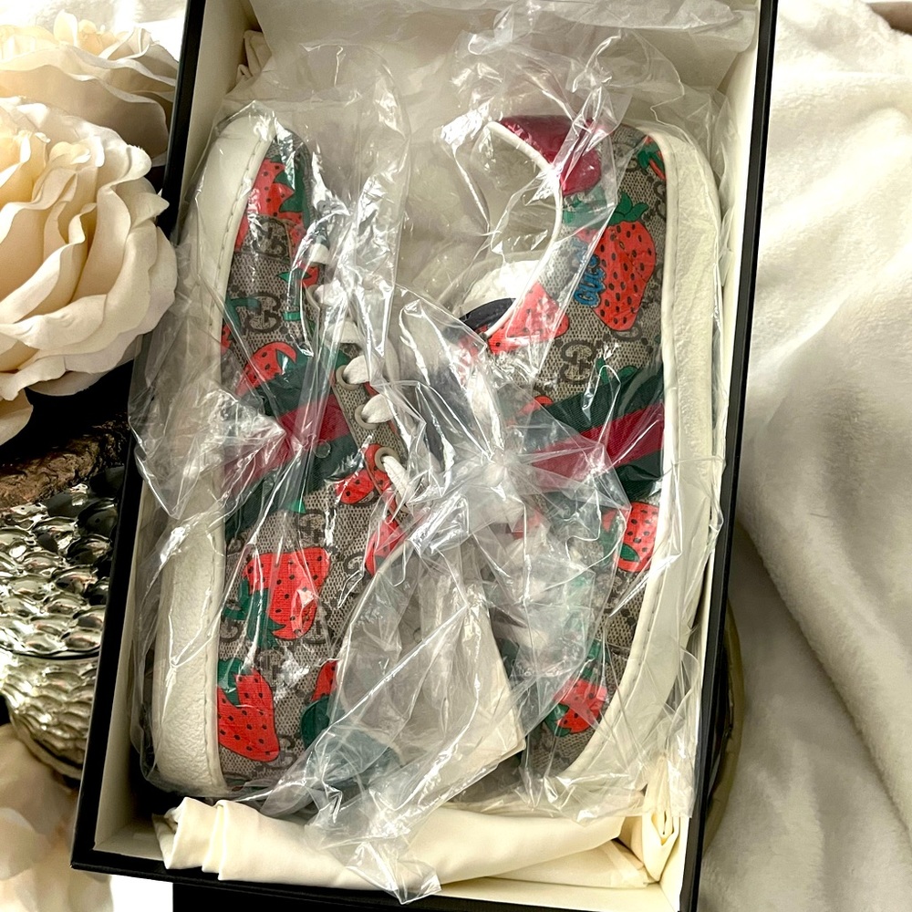 Authentic Gucci Strawberry Sneakers with box and dust bags.